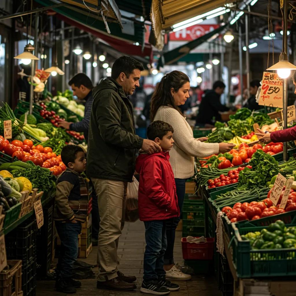 Family shopping in a local market reflecting the impact of inflation