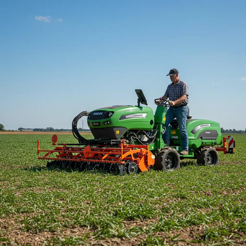 Farmer using automated machinery to address labor shortages in agriculture