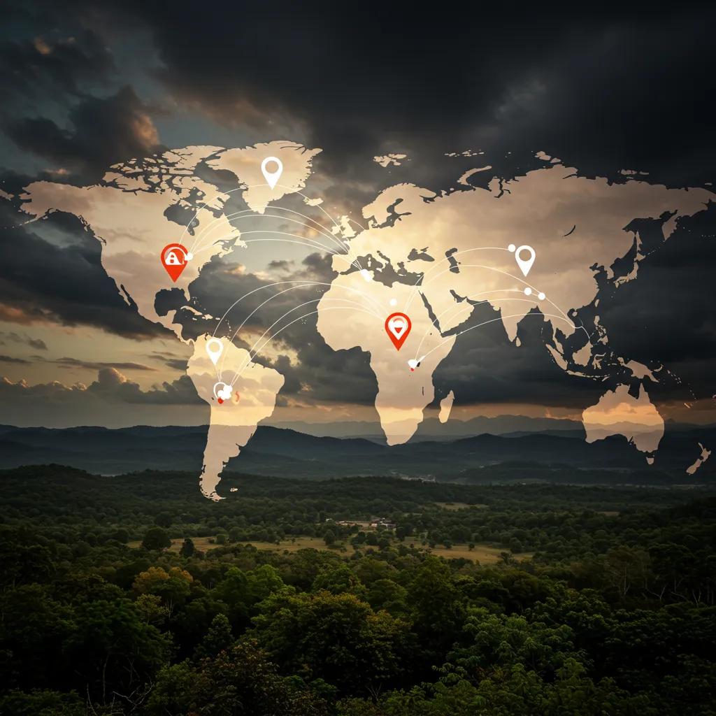 Geopolitical map highlighting trade routes and conflicts affecting the global economy