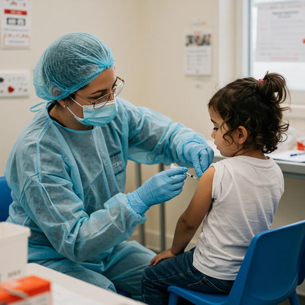 Healthcare professional administering a vaccine to a child, emphasizing the importance of vaccination
