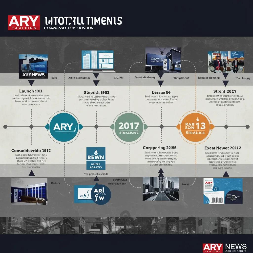 Historical timeline graphic showcasing key milestones in the development of ARY News