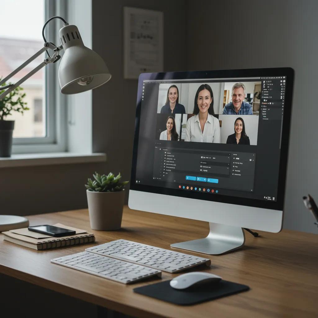 Home office setup for a virtual interview, showcasing a professional and tidy environment with a computer screen