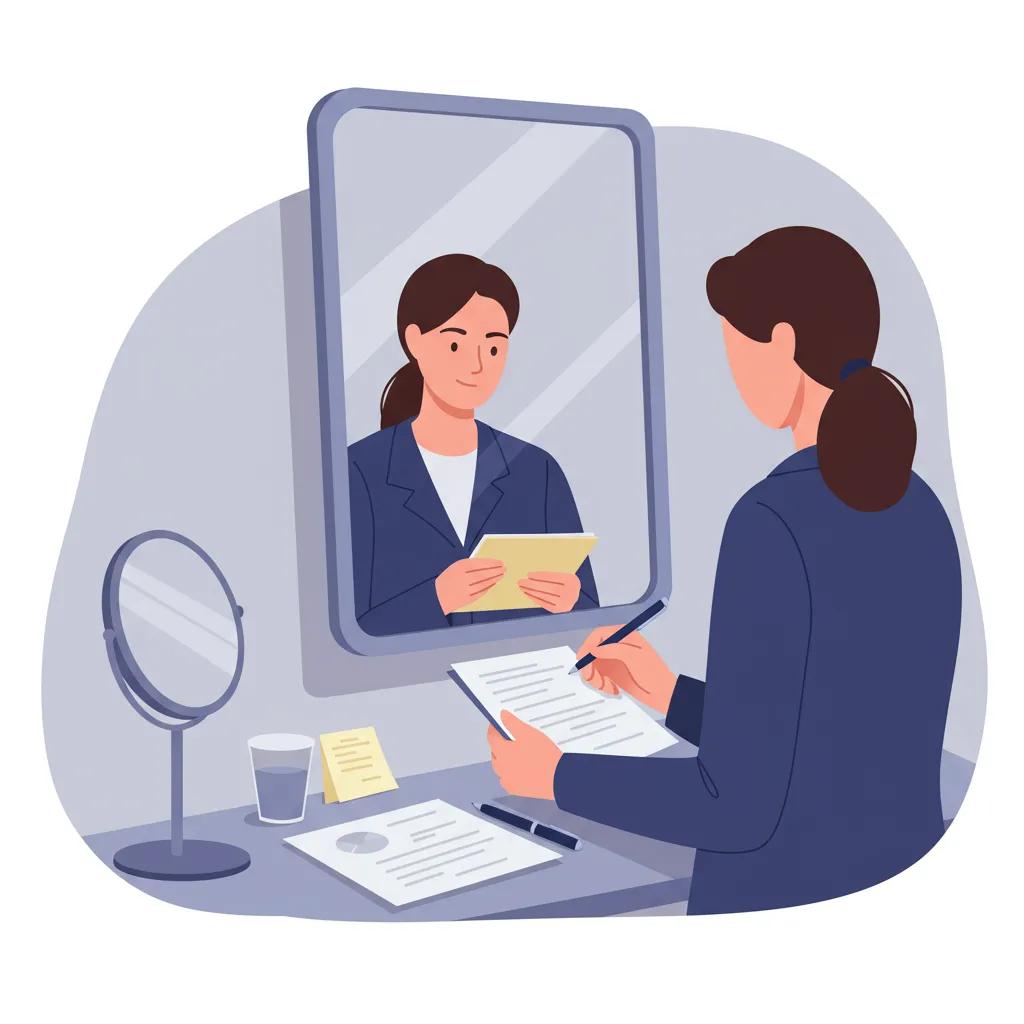 Individual practicing for an interview in a professional setting, demonstrating preparation