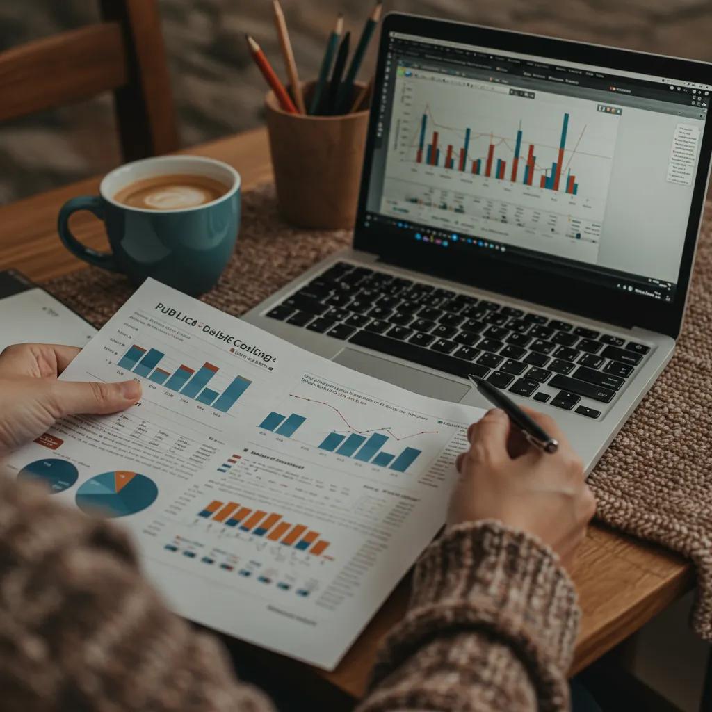 Individual reviewing financial documents at a desk, symbolizing engagement with public debt and fiscal challenges