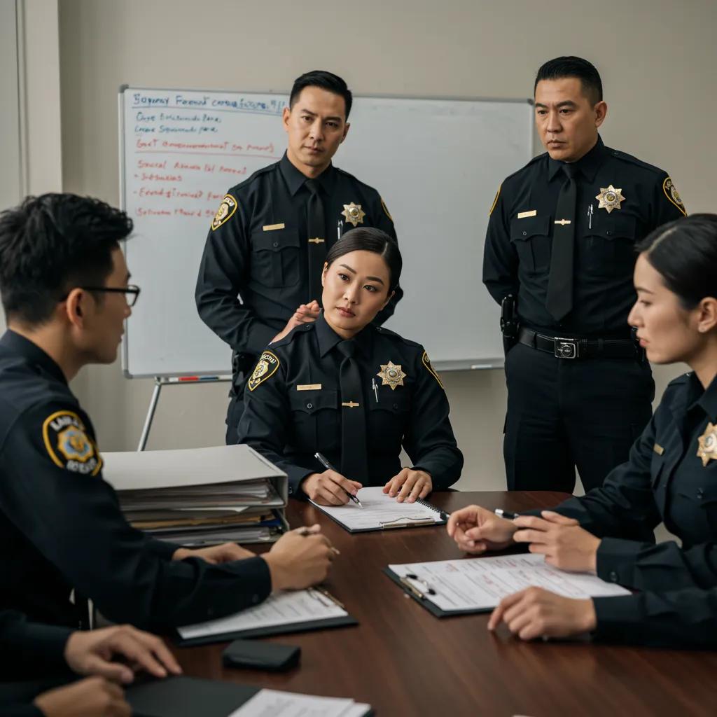 Law enforcement officers discussing sexual assault investigation processes