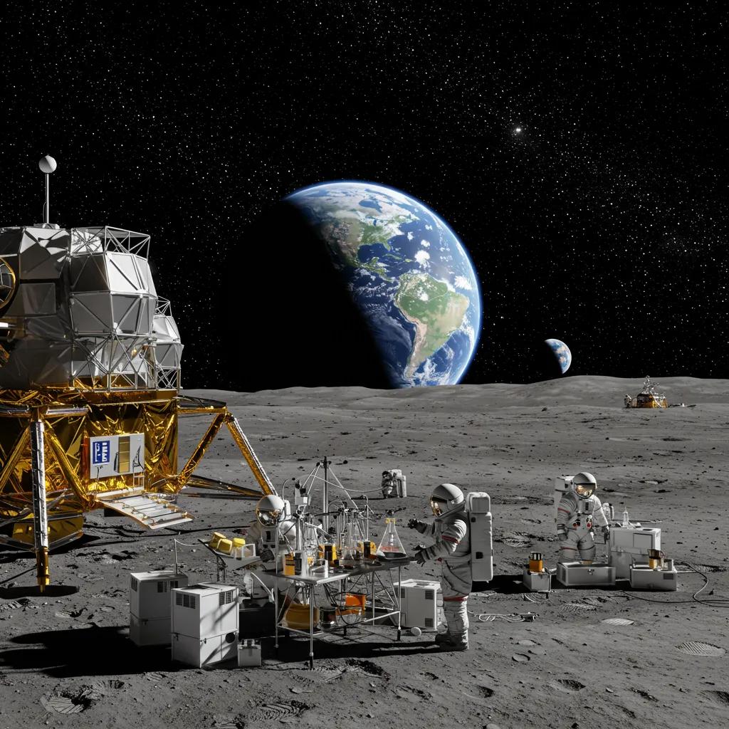 Lunar base with astronauts on the Moon, illustrating the significance of lunar exploration and future plans