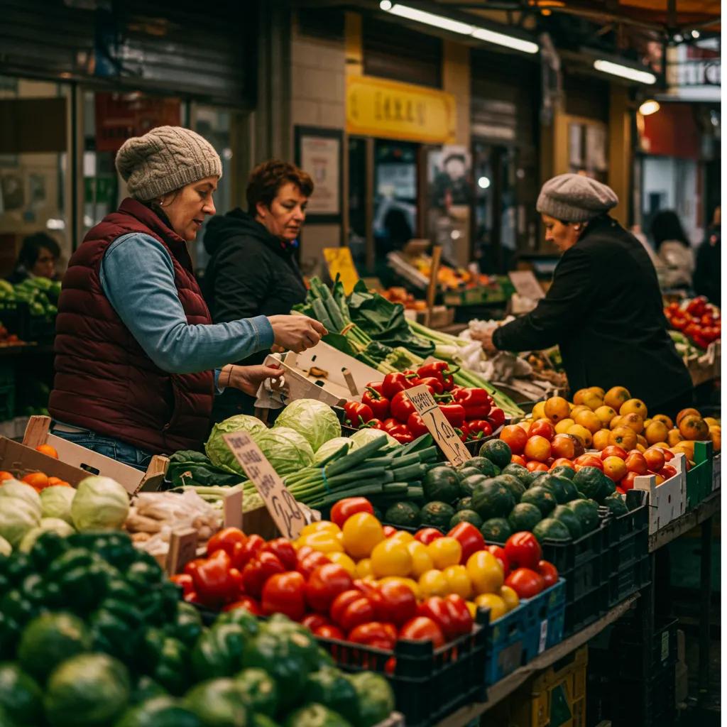 Market scene with vendor selling fresh produce, illustrating the impact of inflation on food prices in Pakistan