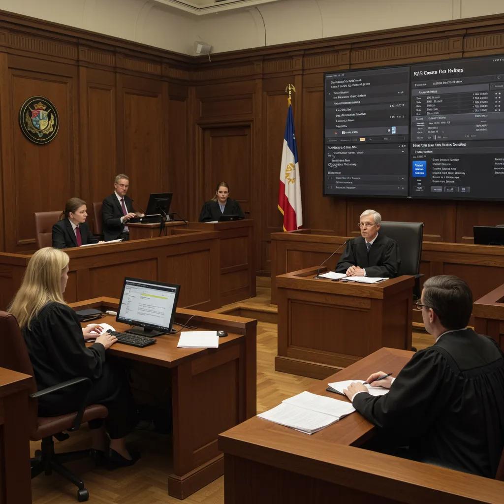 Modern courtroom showcasing technology and transparency in judicial reforms