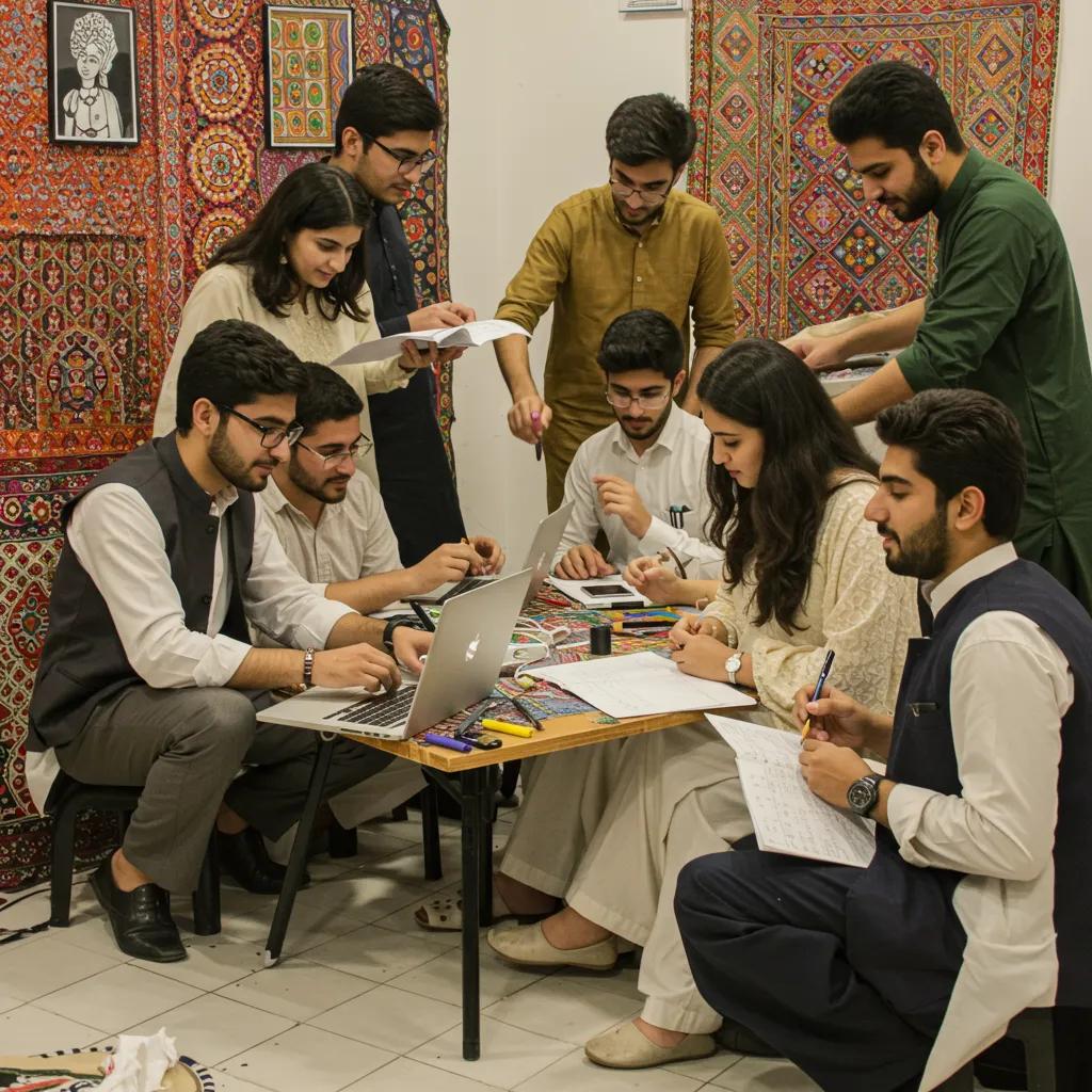 Pakistani youth in a creative workshop illustrating cultural exchange and globalization