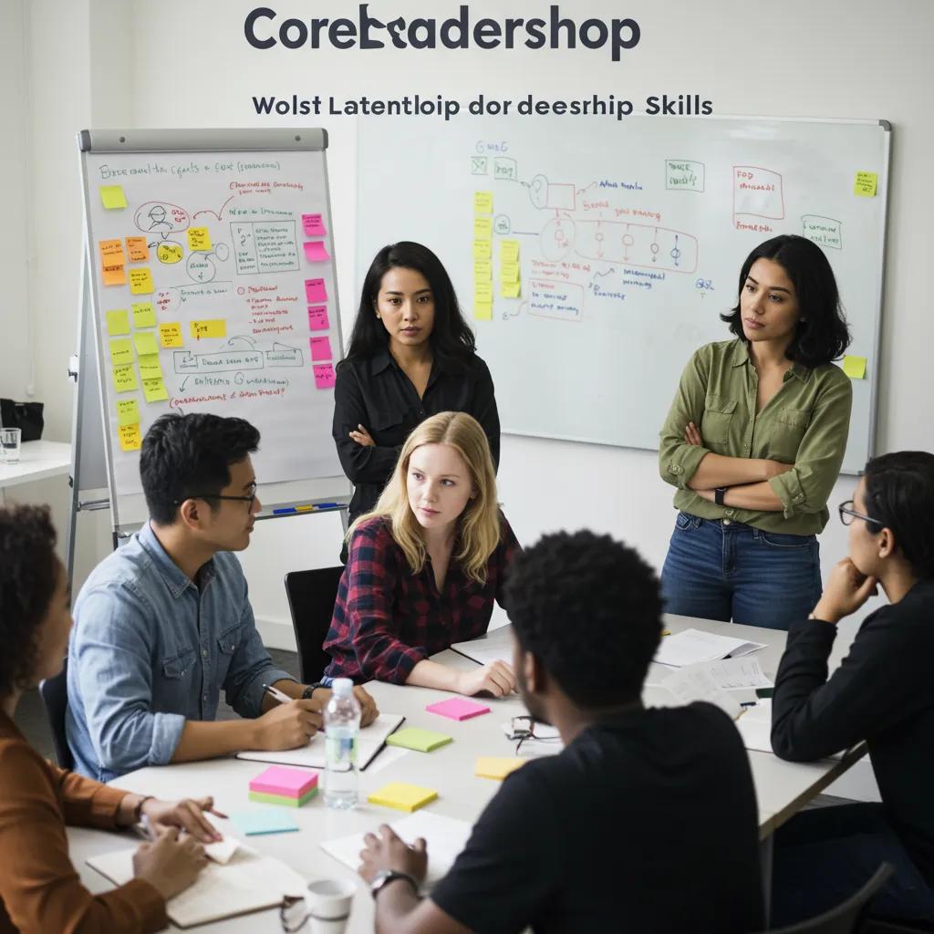 Participants practicing core leadership skills in a workshop setting, focusing on emotional intelligence and strategic thinking