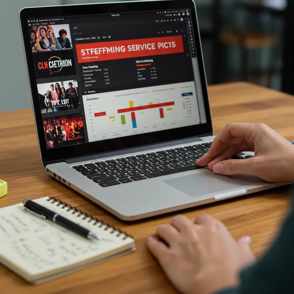 Person comparing streaming service pricing on a laptop with a notepad