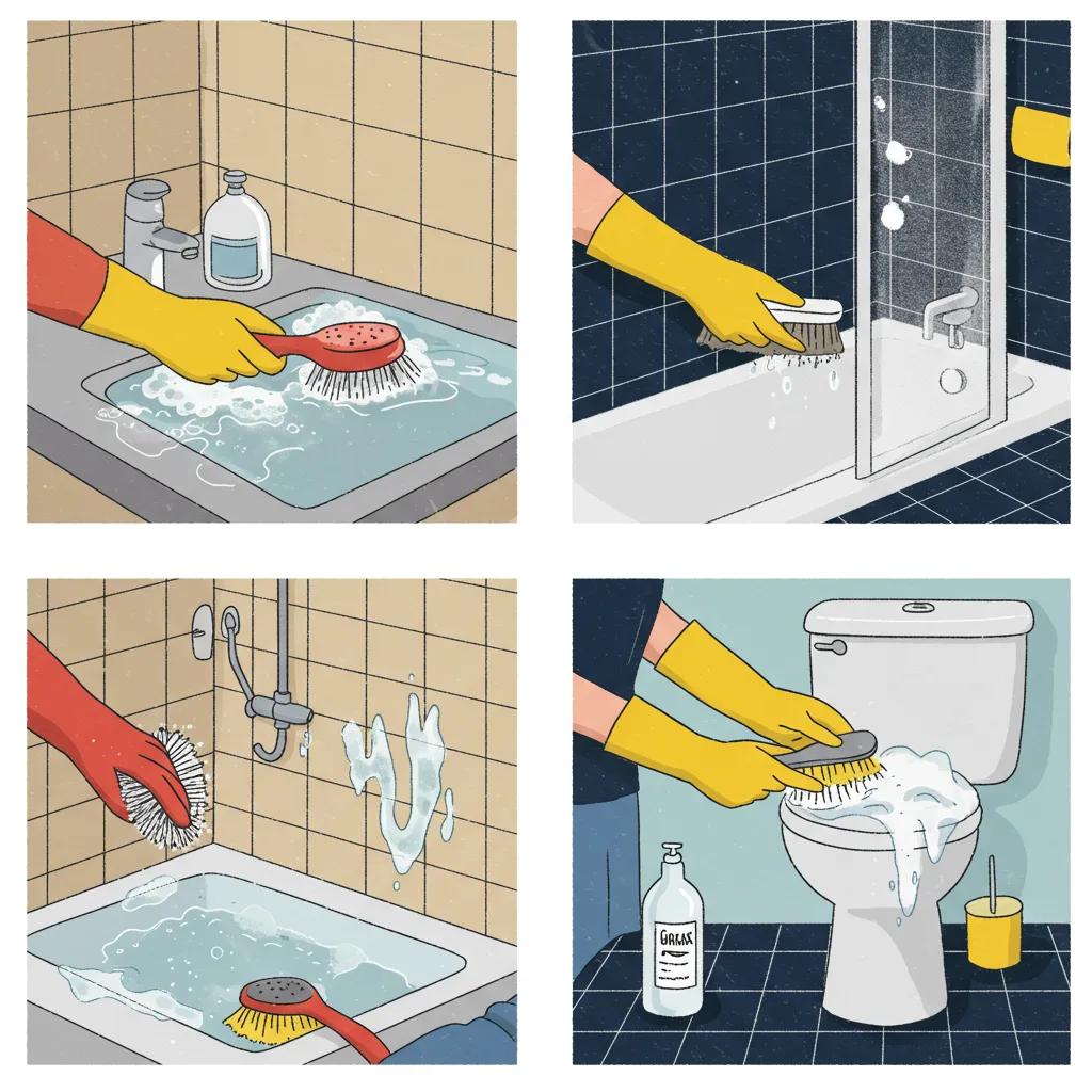 Person deep cleaning a bathroom with natural cleaning supplies