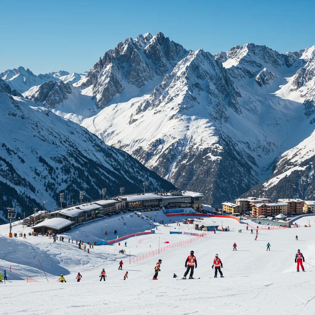 Scenic view of Milano Cortina 2026 Winter Olympics with athletes in winter sports against a stunning mountain backdrop