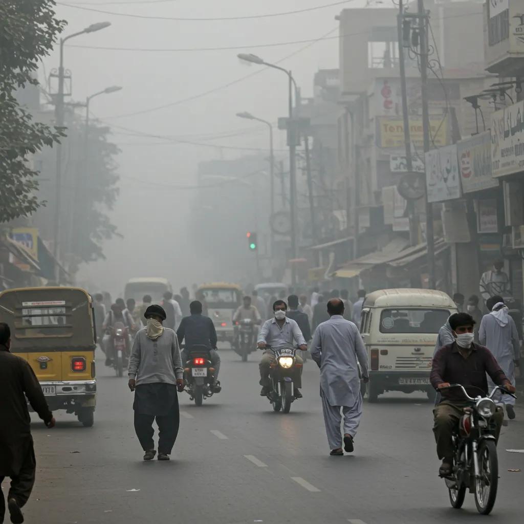 Street scene in Lahore showing the effects of air pollution on public health