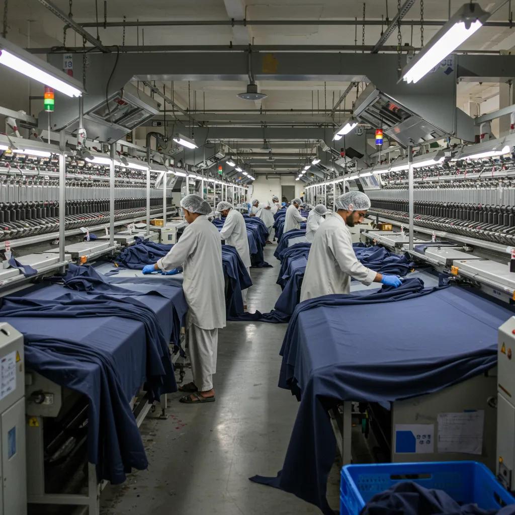 Textile factory in Pakistan with workers producing value-added garments