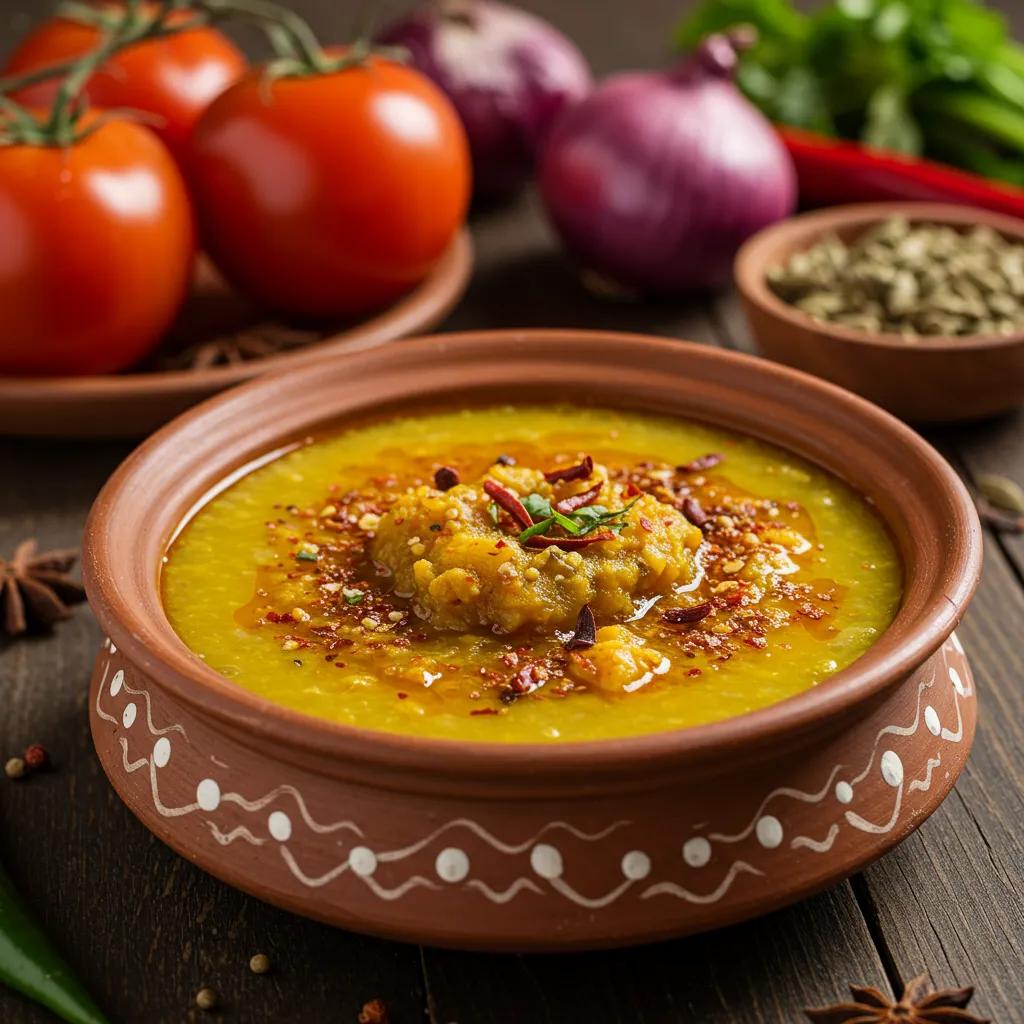 Traditional Pakistani vegetarian dish with spices and fresh ingredients