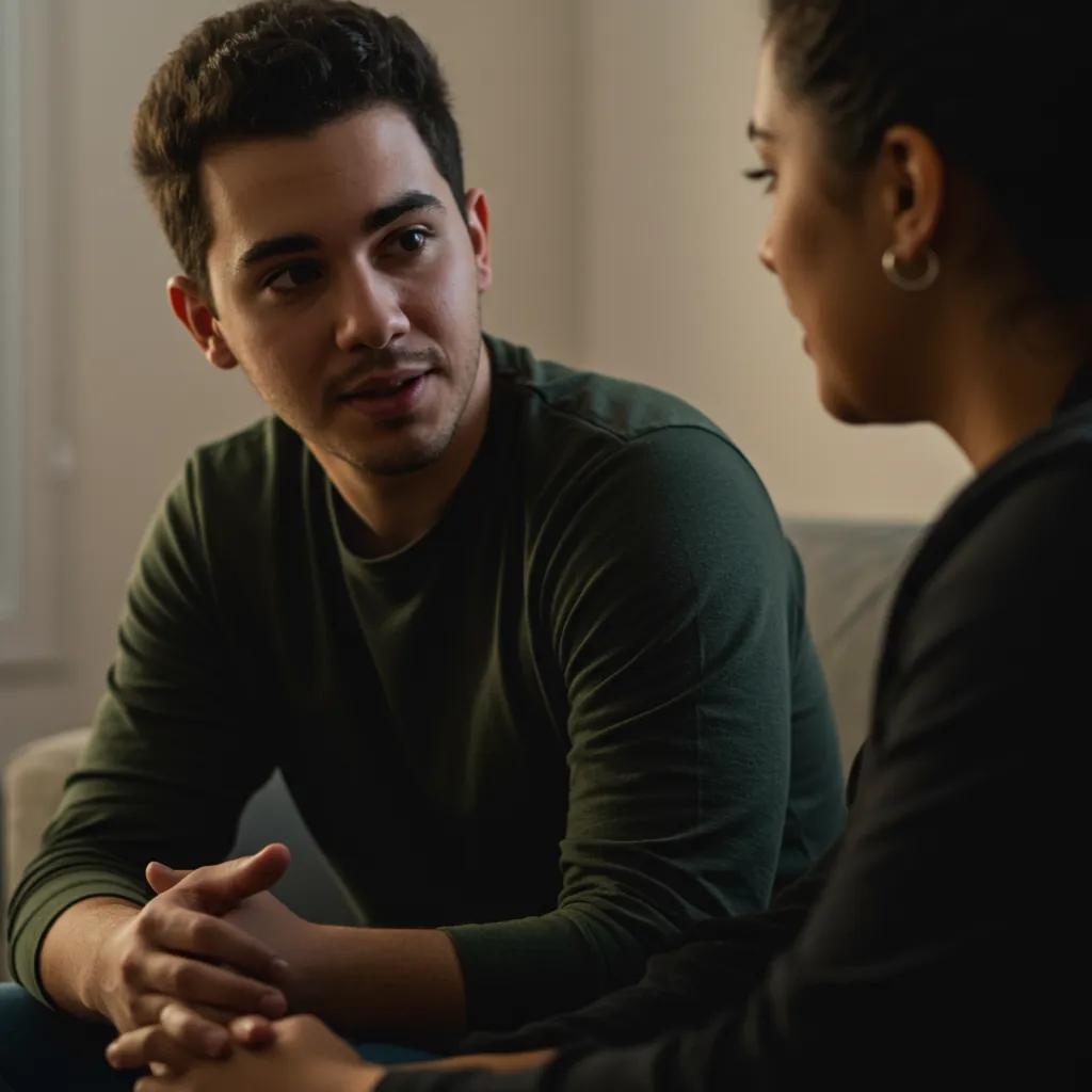 Two friends having a heartfelt conversation, illustrating trust and empathy in healthy friendships