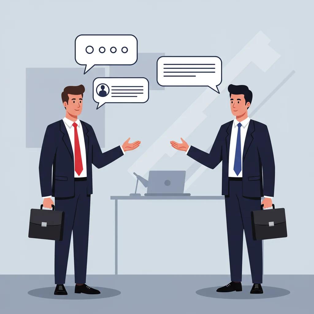 Two professionals demonstrating direct and indirect communication styles in a business setting, highlighting cultural differences