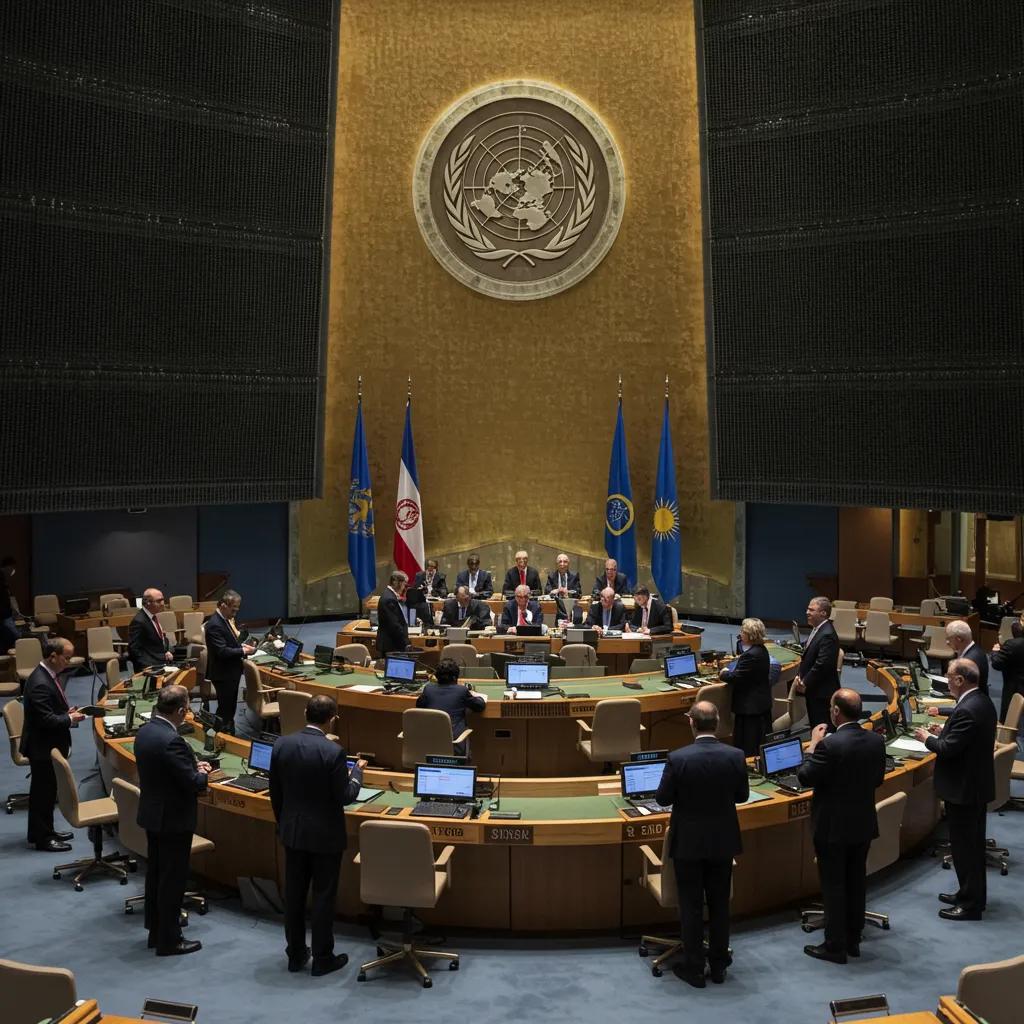 The iconic United Nations headquarters, where representatives convene to discuss international legal frameworks
