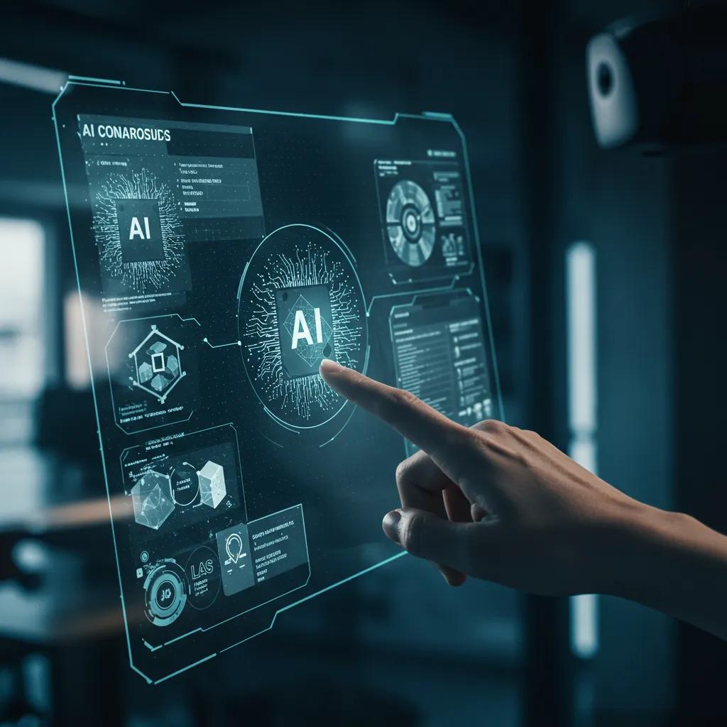 User interacting with augmented reality technology enhanced by AI features