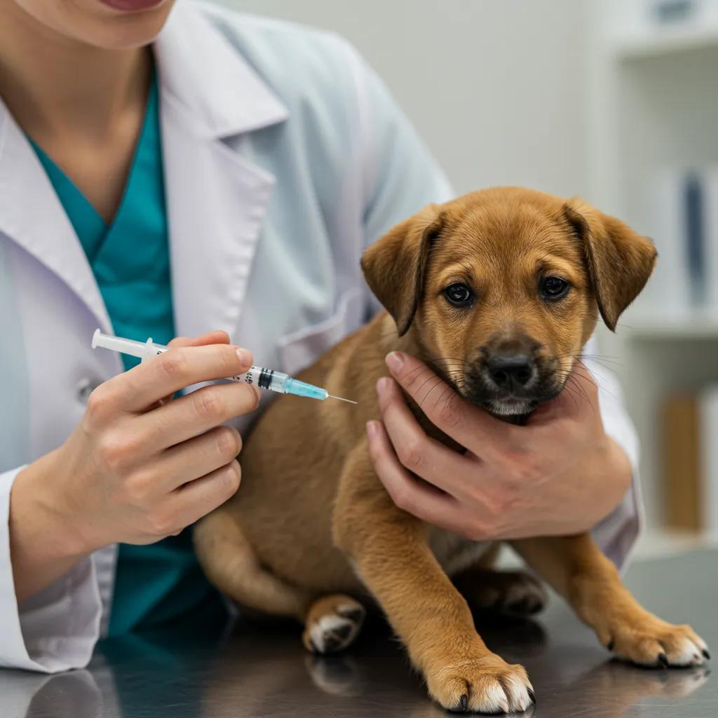 Veterinarian administering a vaccination to a puppy in a clinic