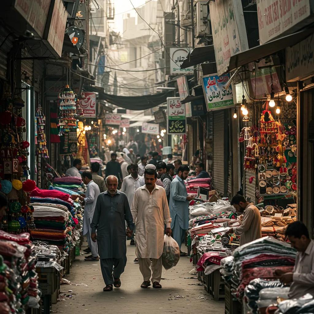 Vibrant marketplace in Pakistan illustrating economic activity and growth driven by government policies