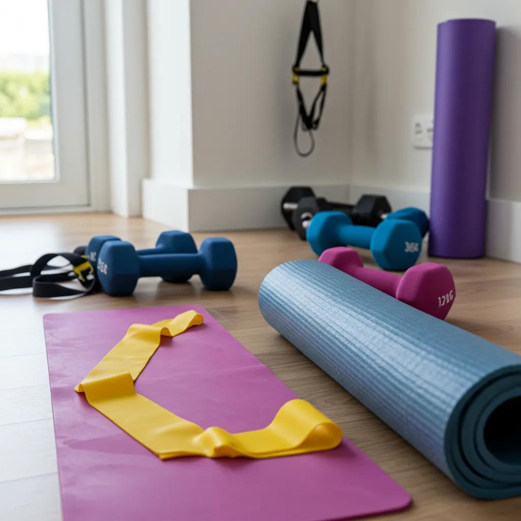Well-organized home workout space with fitness equipment, promoting effective home workout plans