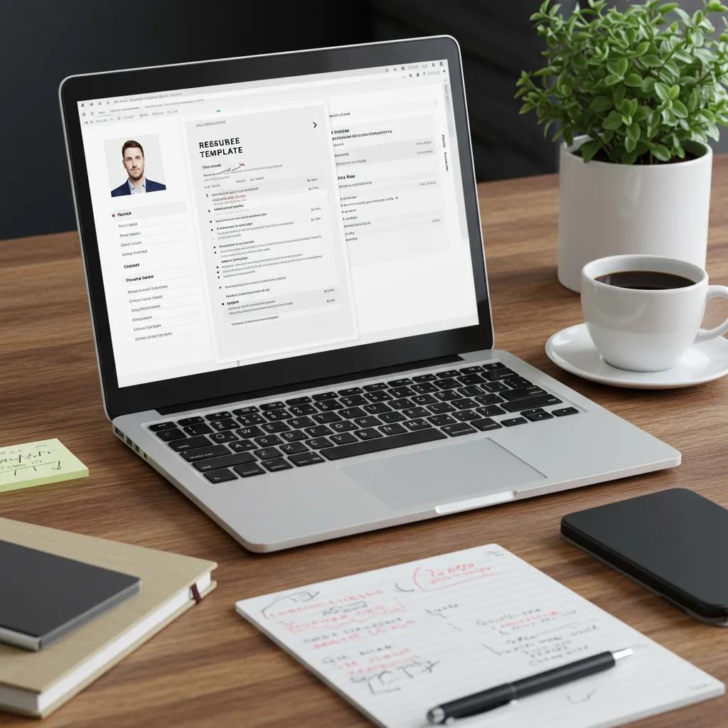 Workspace with a laptop displaying a resume and cover letter, highlighting organization and clarity in job applications