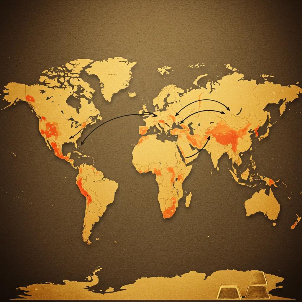 A world map illustrating regions impacted by geopolitical tensions and their influence on commodity markets