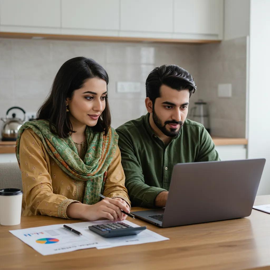 Young couple exploring retirement savings options at home