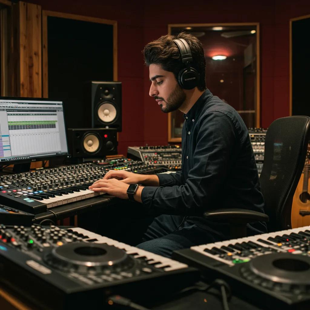 Young Pakistani artist in a recording studio, representing emerging talent in the music industry
