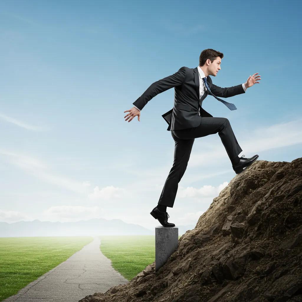 Young professional climbing an obstacle symbolizing resilience in goal setting