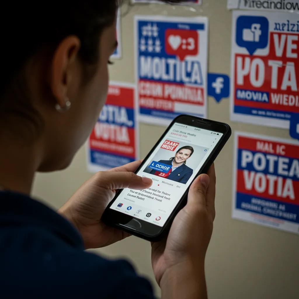 Young voter engaging with political content on a smartphone
