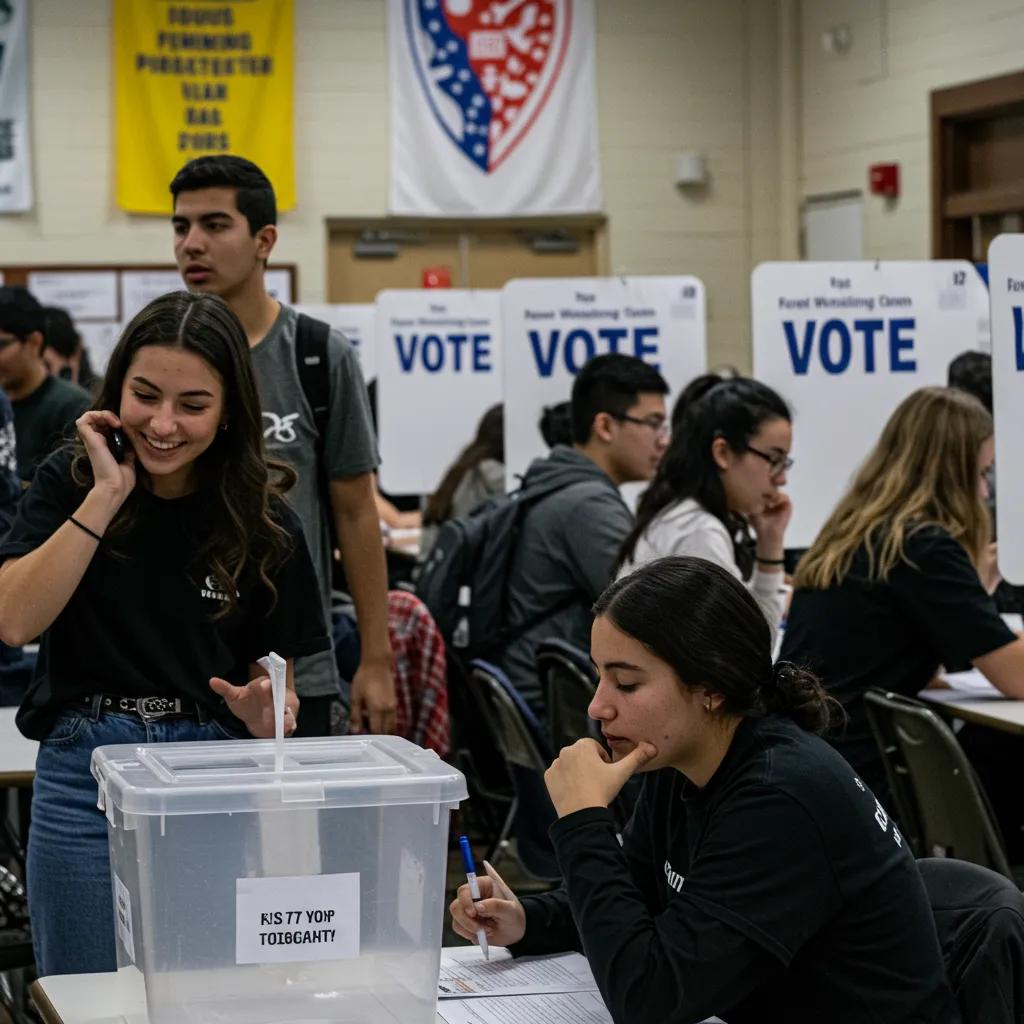 Young voters actively participating in the electoral process at a polling station