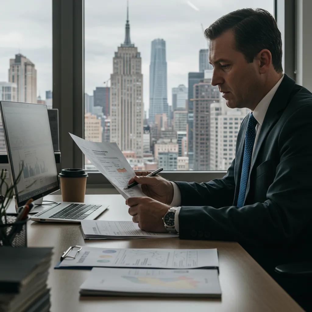 A city official strategizing in an office, focusing on federal funding threats to NYC's affordability agenda