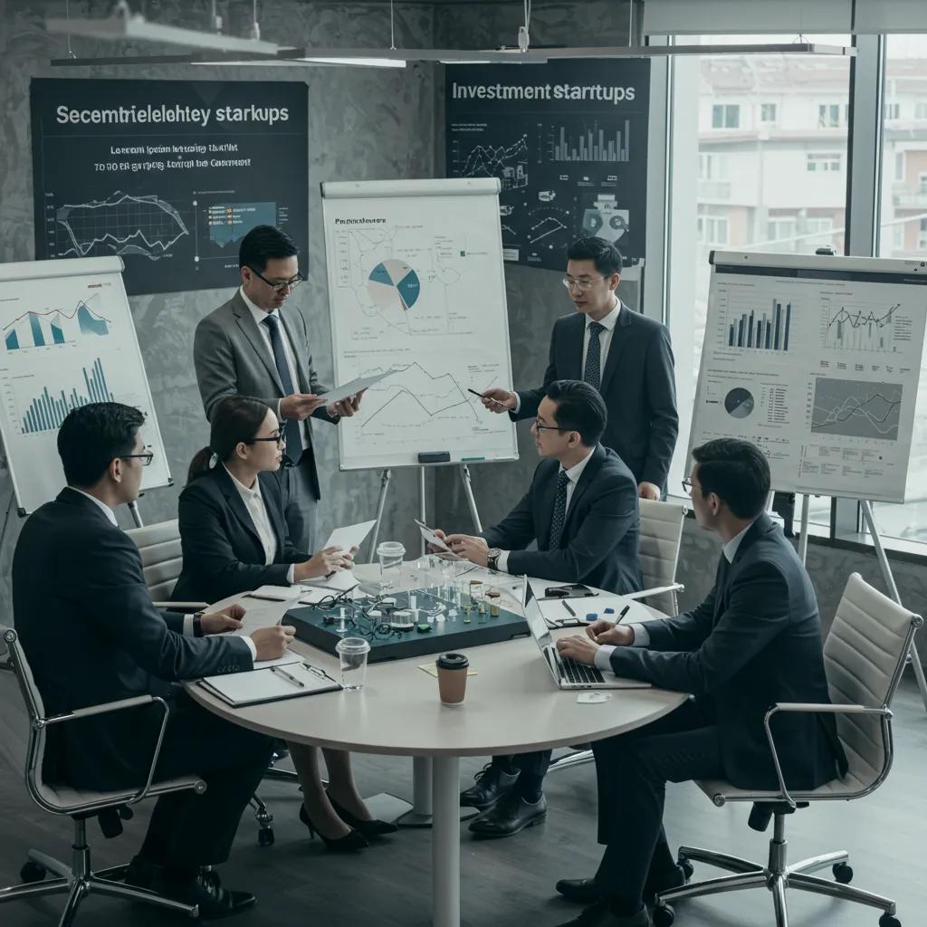 Diverse professionals discussing investment strategies for semiconductor startups in a collaborative meeting room setting