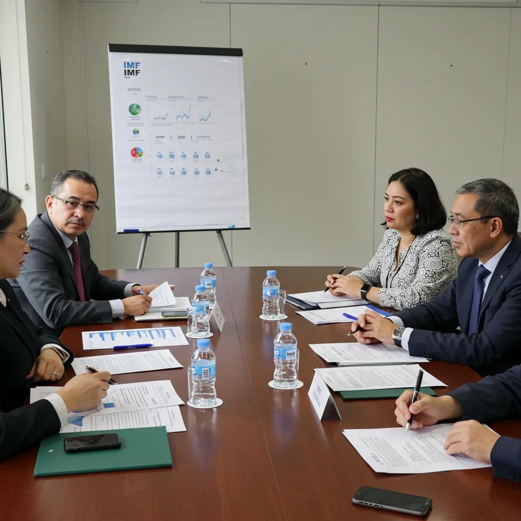 Government officials and IMF representatives engaged in a focused meeting, discussing critical agricultural reforms and structural adjustments